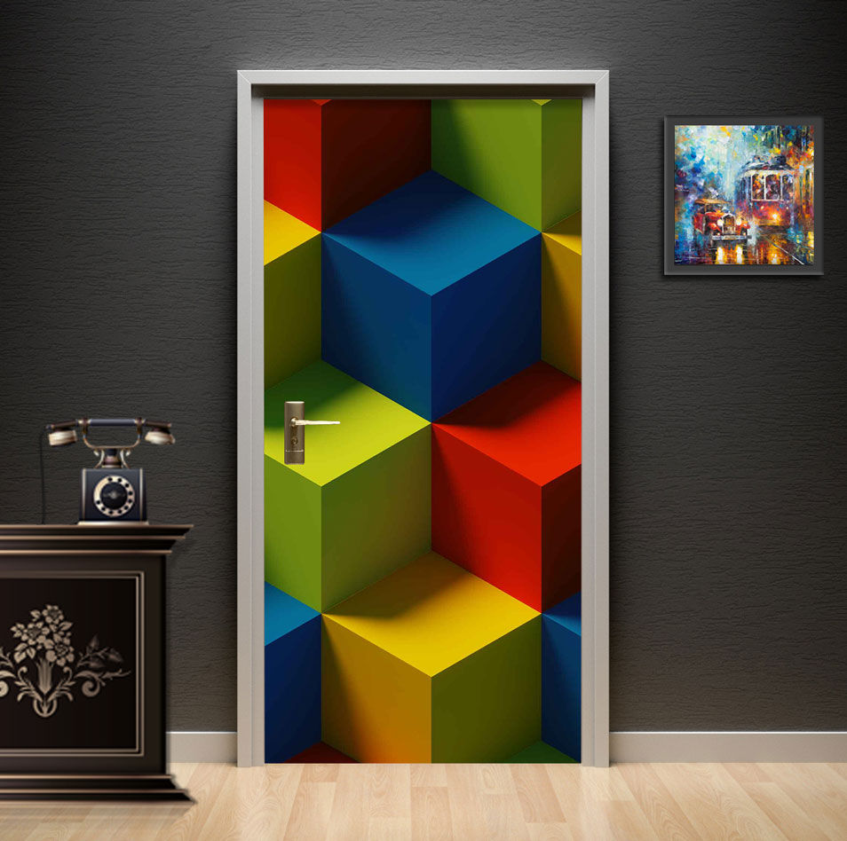 Scenic Waterfall 3D Door Wallpaper installed on a living room door