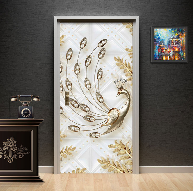 Futuristic Glowing Neon 3D Door Wallpaper installed on a study door