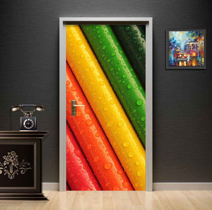 Modern Geometric Depth Illusion Door Wallpaper installed on a study door