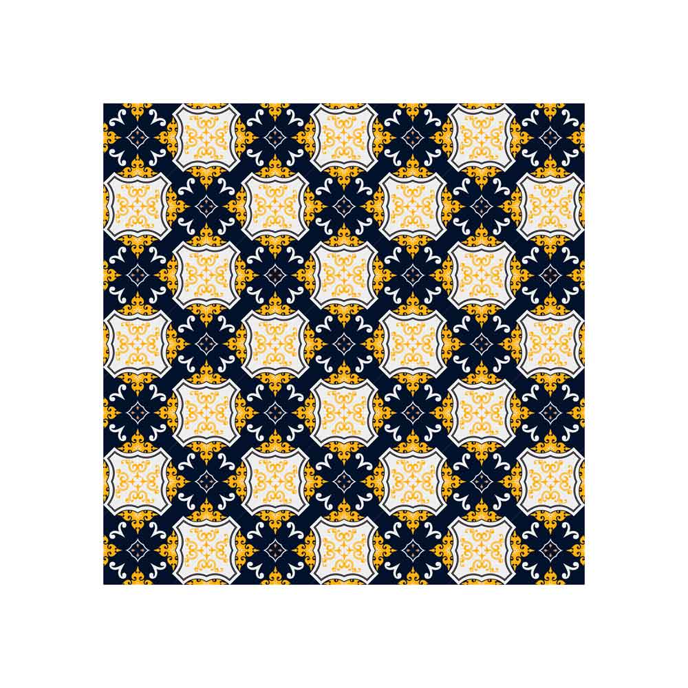 Navy Blue Gold Moroccan Tile Door Wallpaper close-up pattern texture