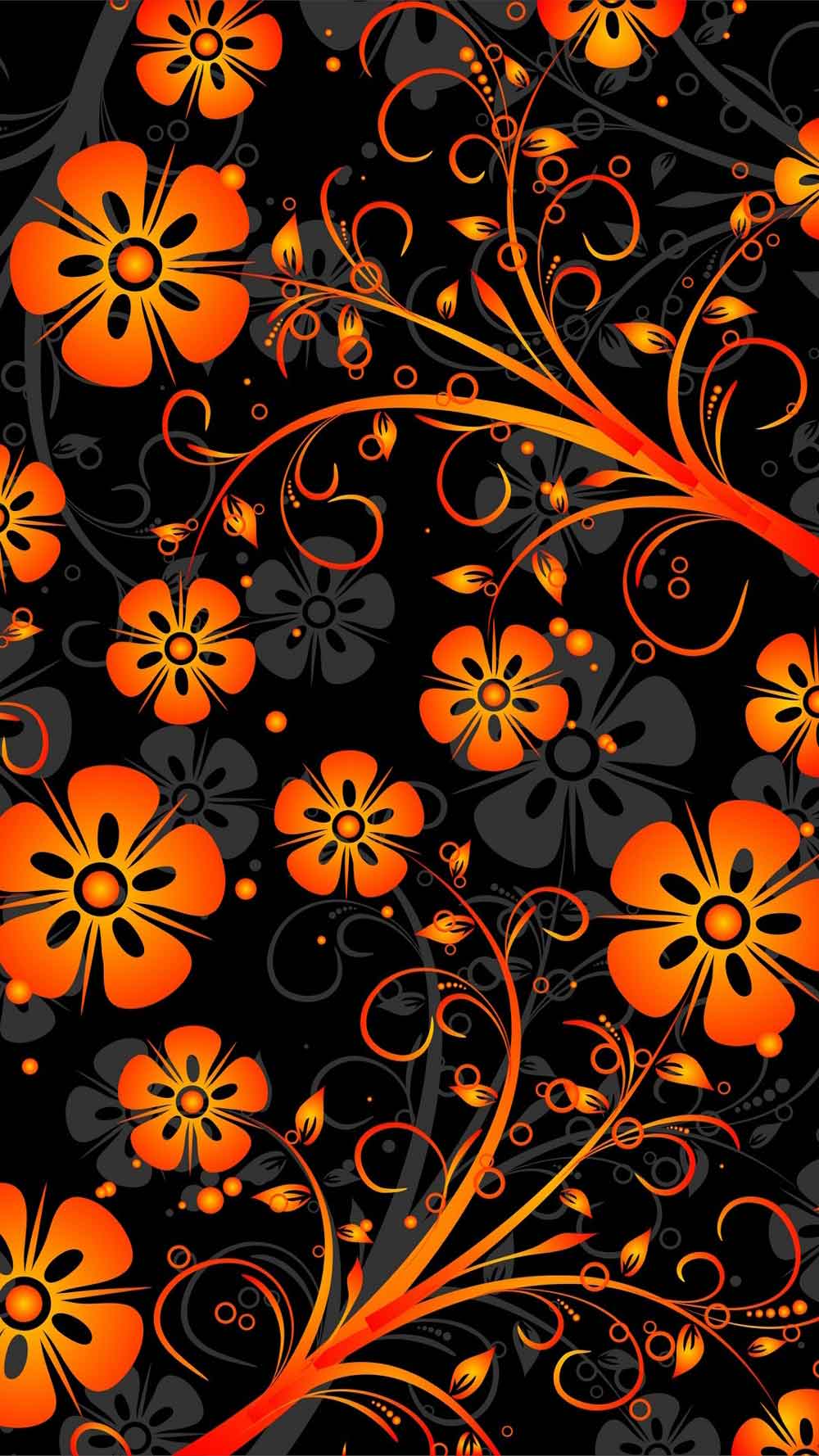 Close-up of the orange flower scroll pattern and glow detail on the door mural print