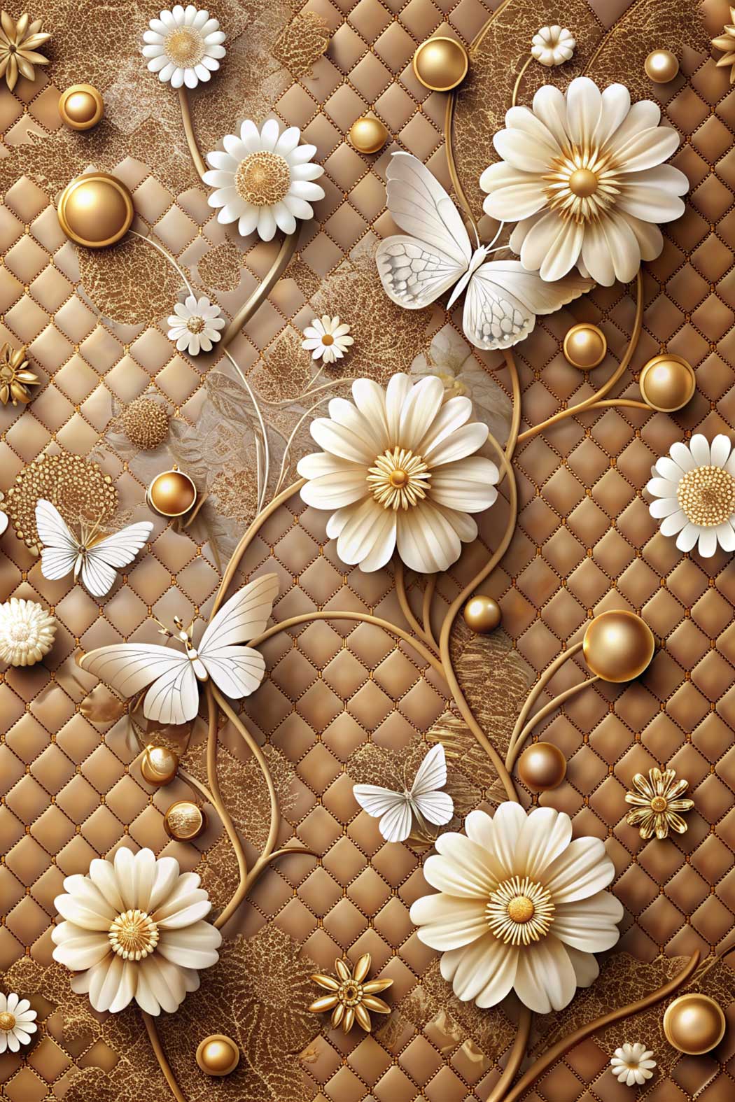 3D Tufted Leather Floral & Butterfly Wallpaper Mural for Accent Walls — image 2 of 2