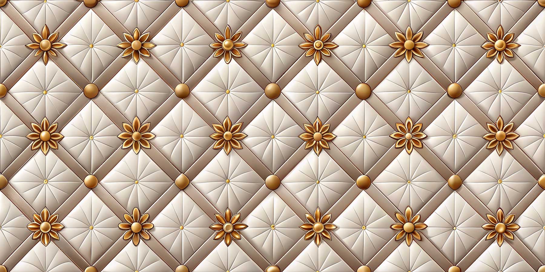 3D Diamond Quilted Leather Wallpaper with Gold Star Floral Studs — image 2 of 2