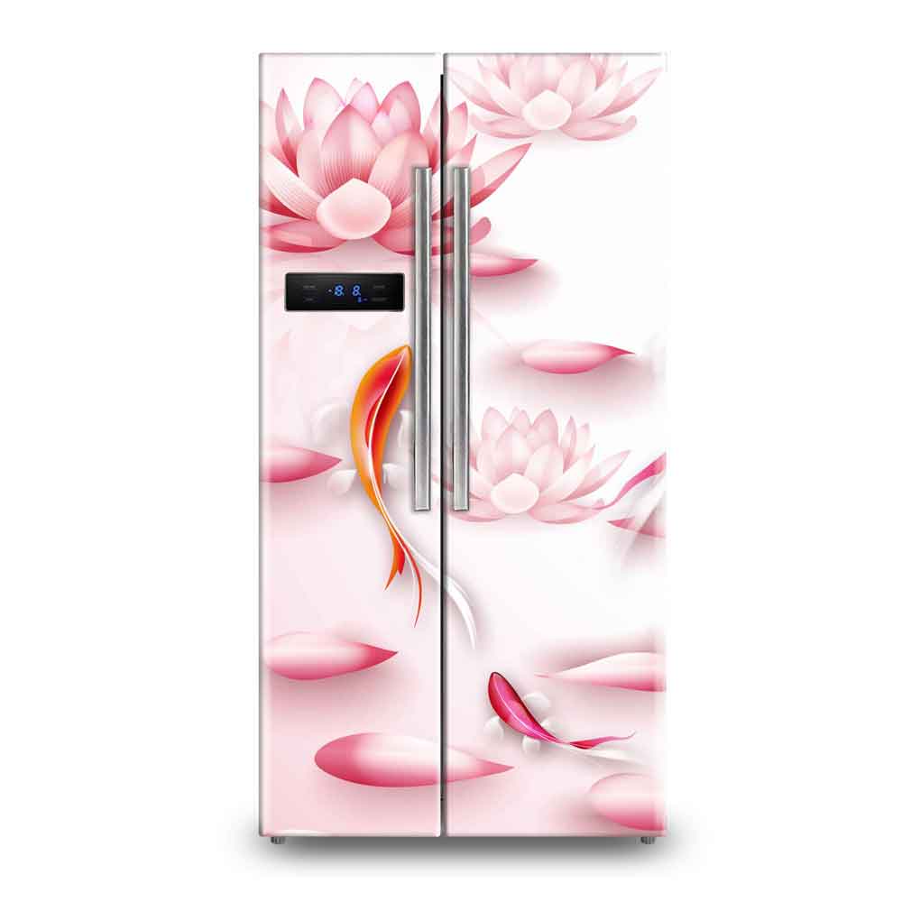 Fish & Lotus Abstract Fridge Wallpaper Sticker - Contemporary Vinyl Wrap