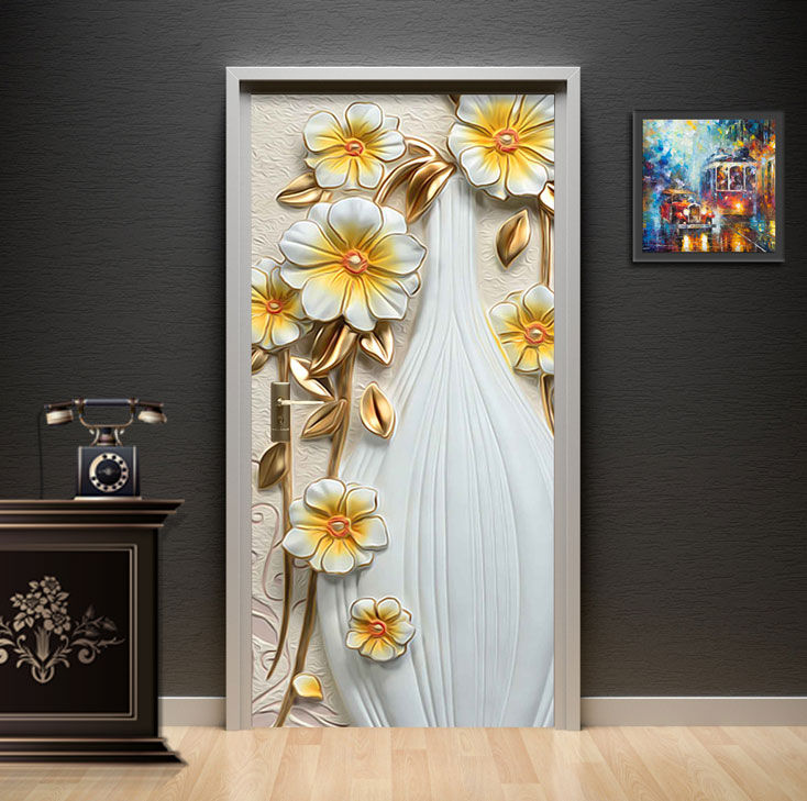 3D Geometric Prism Door Wallpaper installed on a study door