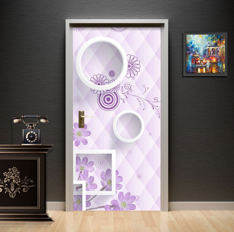 Futuristic 3D Pastel Geometric Door Wallpaper installed on a study door