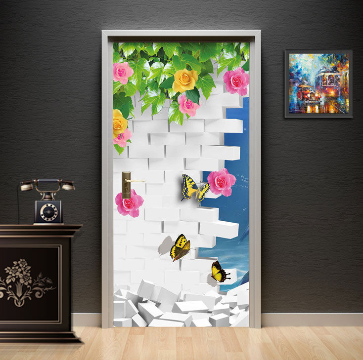 Abstract Watercolor Door Wallpaper installed on a bedroom door