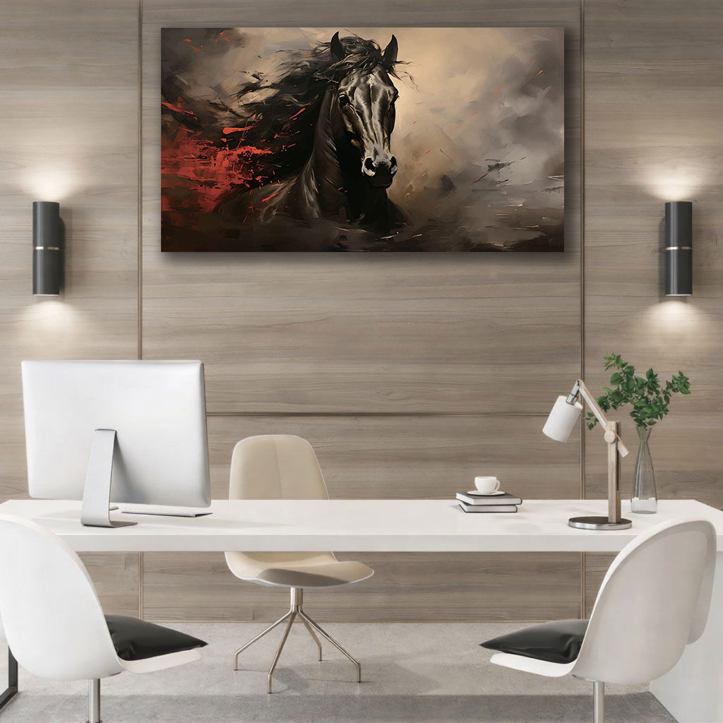 Abstract Wild Horse Canvas Art - Displayed in Office or Study Room - Office Wall Decor India - Canvas Groove India