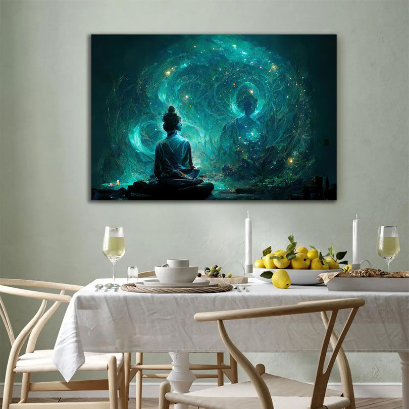 Mystical Cosmic Aura Meditating Buddha Canvas - Frame Type Options - Roll Canvas Ready To Hang Floating Frame - Canvas Groove India