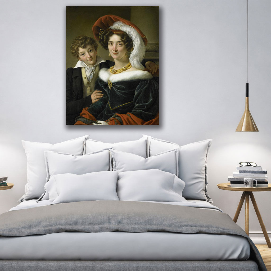 Abstract Mother and Baby Canvas Wall Art - Displayed in Contemporary Living Room - Canvas Groove India