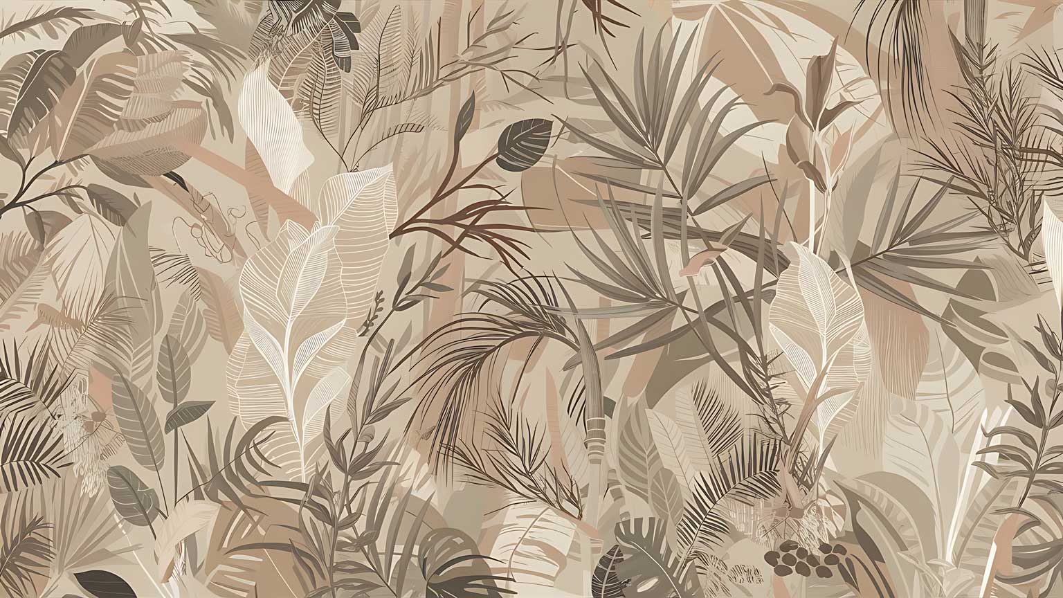 Boho Neutral Beige Tropical Foliage & Palm Leaf Wallpaper — image 2 of 2