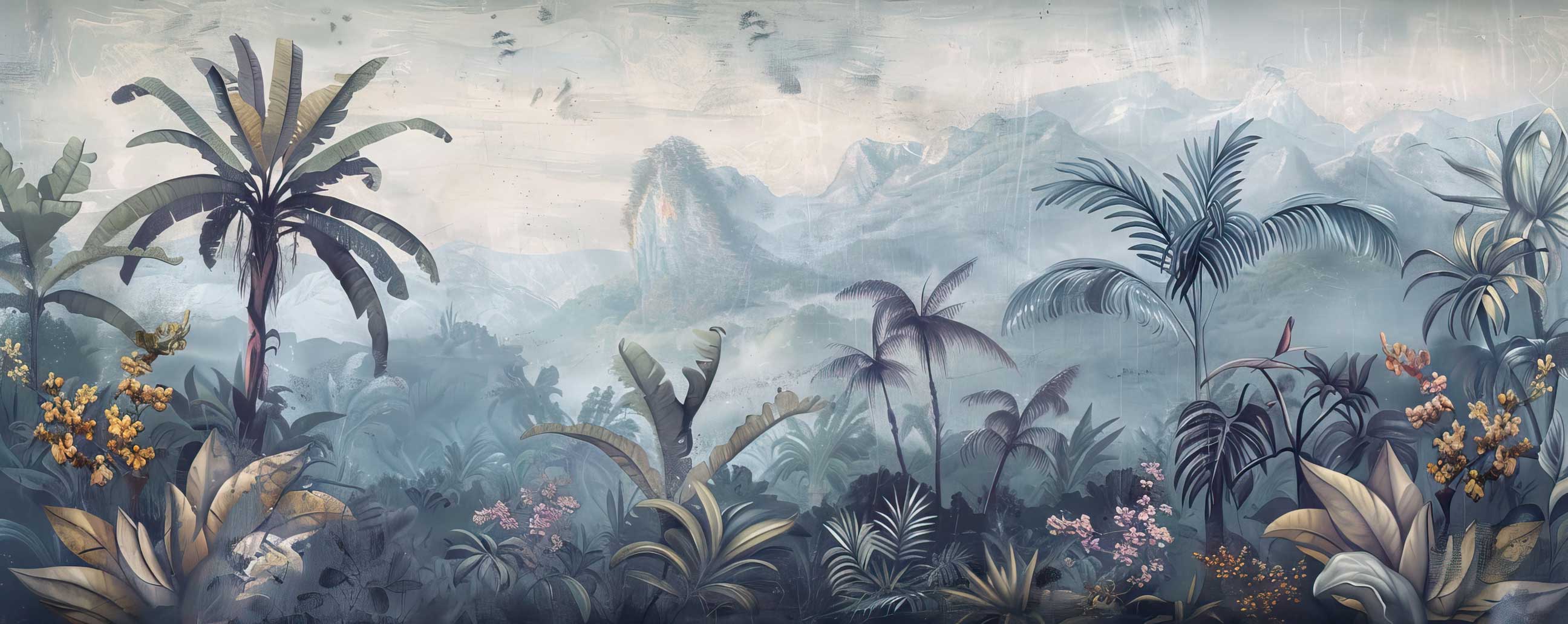 Misty Blue Mountain Tropical Landscape Panorama Wall Mural — image 2 of 2