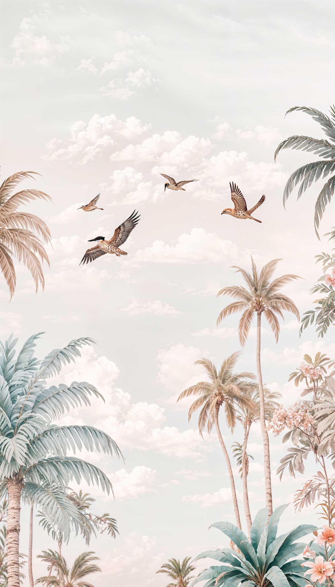 Serene Flying Birds & Tropical Palm Horizon Wall Mural — image 2 of 2