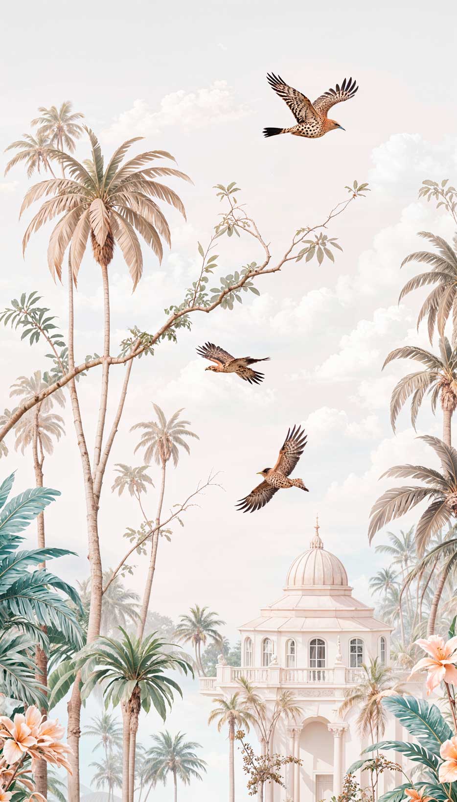 Vintage Colonial Garden Pavilion & Palm Trees Panoramic Mural — image 2 of 2