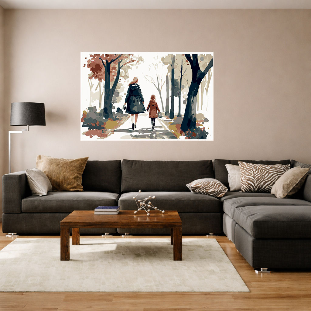 Loving Bond Mother and Baby Large Canvas - Displayed in Modern Bedroom - Bedroom Wall Decor India - Canvas Groove India