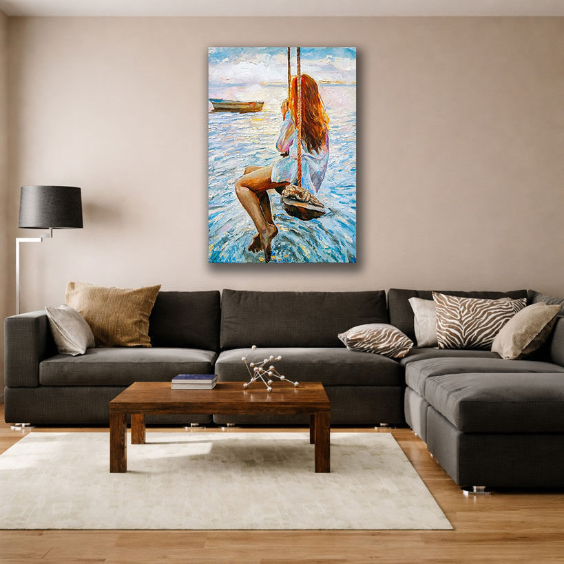 Blue and Gold Abstract Waves Canvas – view 2
