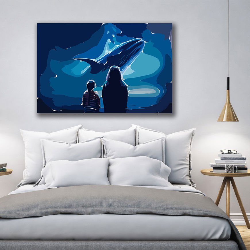 Mother and Baby Nature Silhouette Canvas Wall Art - Displayed in Modern Bedroom - Canvas Groove India