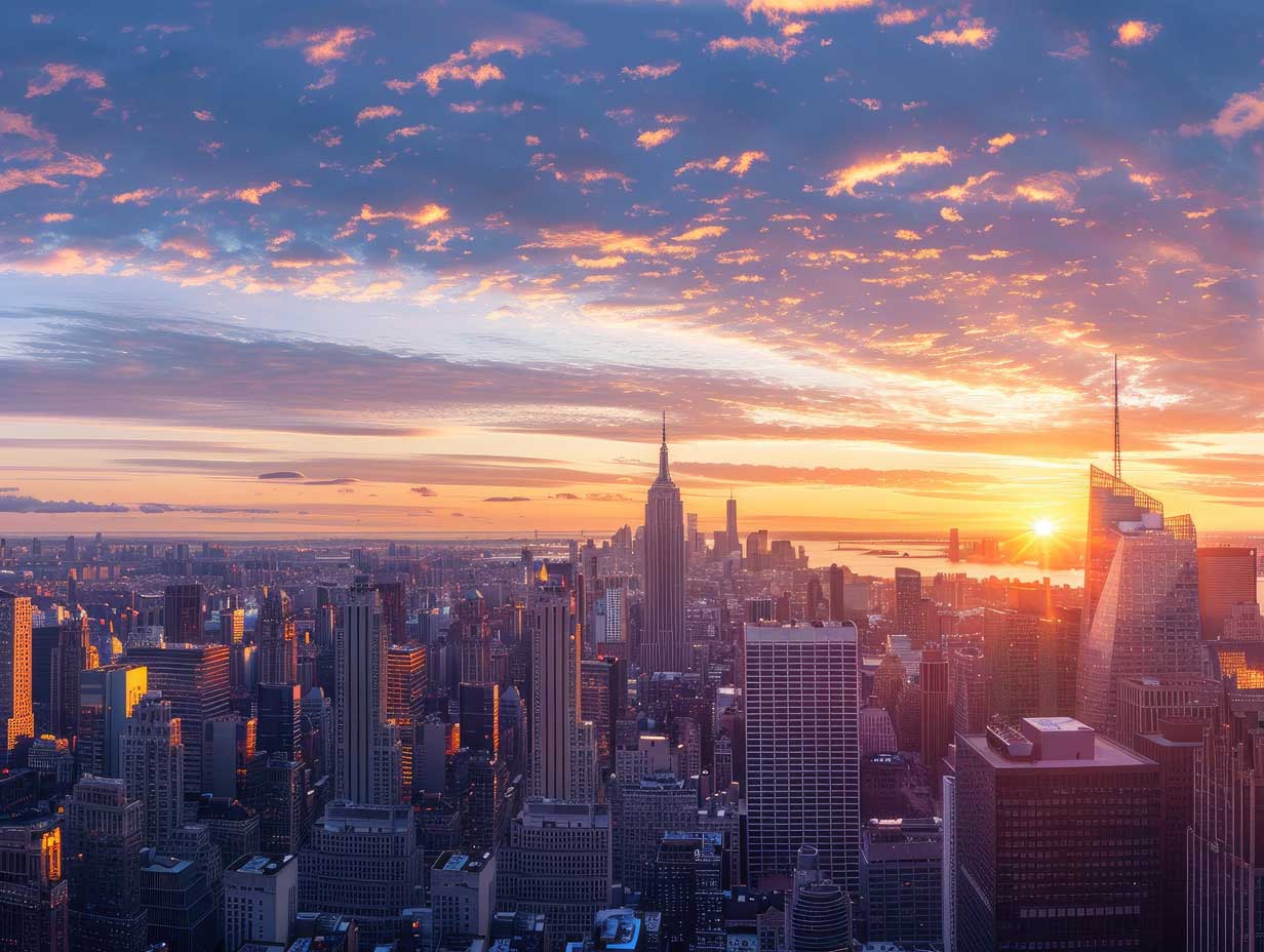 Sunset Over NYC Skyline Cityscape Wallpaper & Canvas Wall Art — image 2 of 2