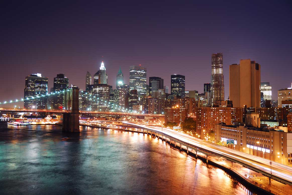 Manhattan Skyline & Brooklyn Bridge Panorama Night Wallpaper — image 2 of 2