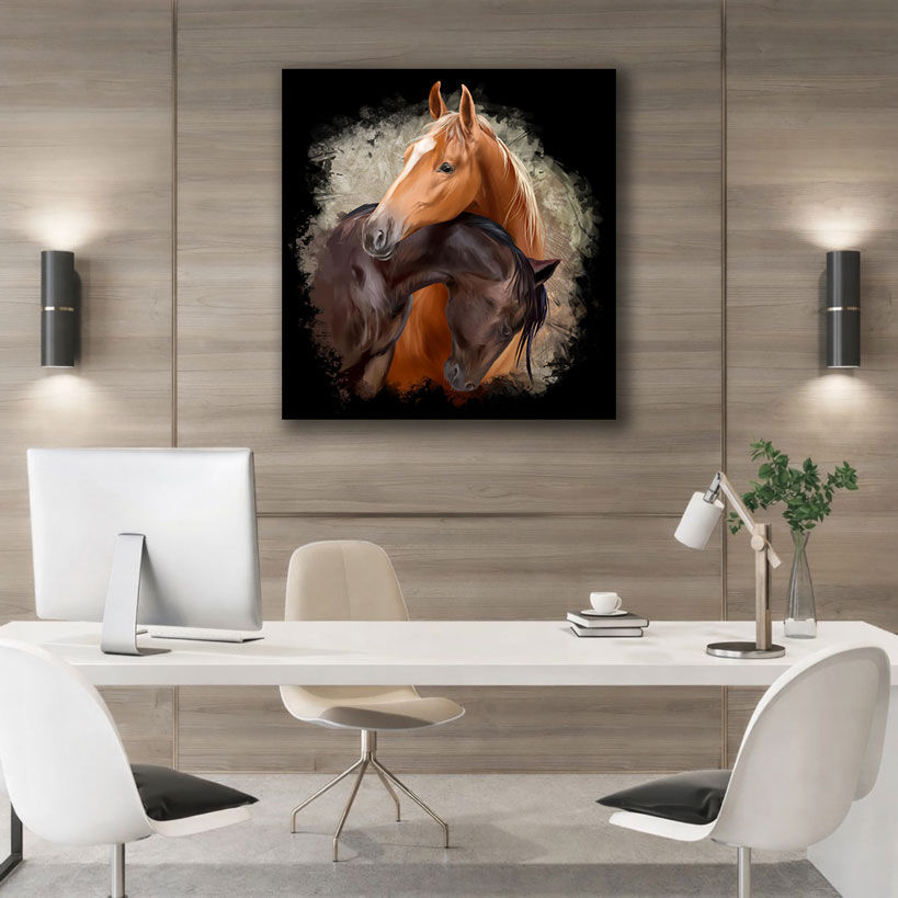 Vintage Galloping Horses Canvas Painting - Displayed in Office or Study Room - Office Wall Decor India - Canvas Groove India