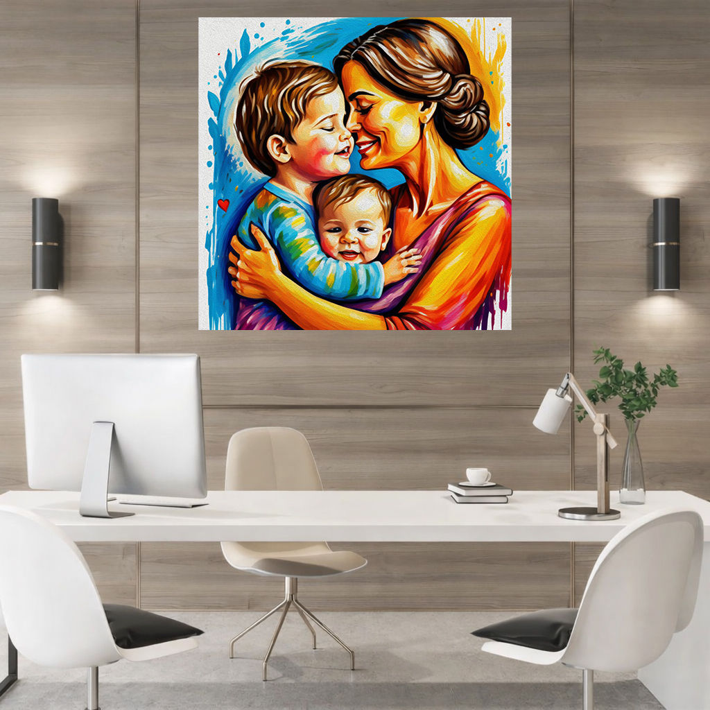 Classic Mother and Child Framed Canvas - Displayed in Meditation or Yoga Room - Canvas Groove India
