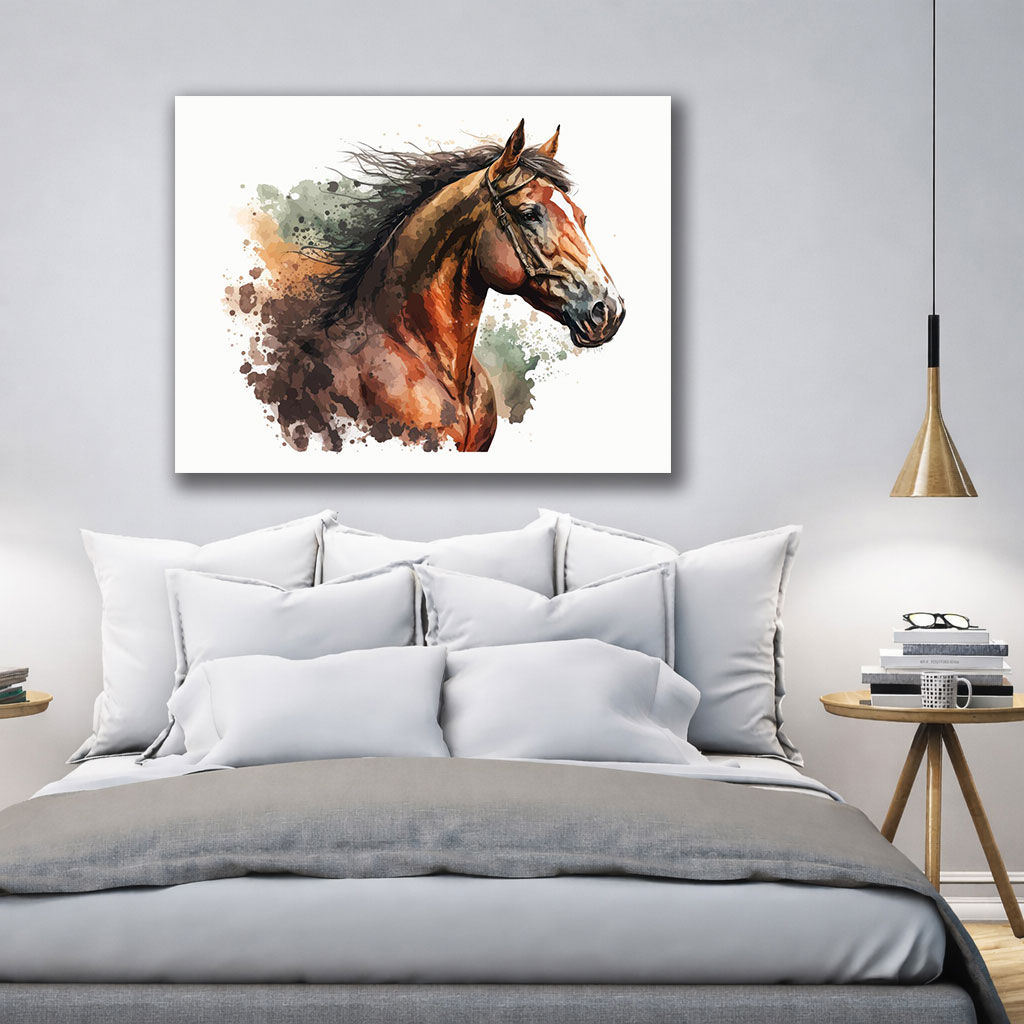 Black and White Stallion Canvas - Displayed in Modern Bedroom - Bedroom Wall Decor India - Canvas Groove India