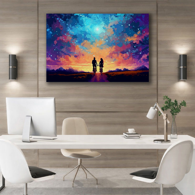 Vibrant Romantic Stroll Canvas Wall Art - Displayed in Contemporary Living Room - Canvas Groove India