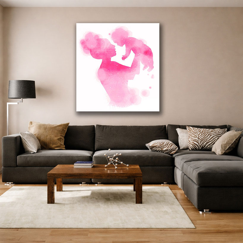 Mother and Baby Giraffe Canvas Art - Displayed in Contemporary Living Room - Canvas Groove India