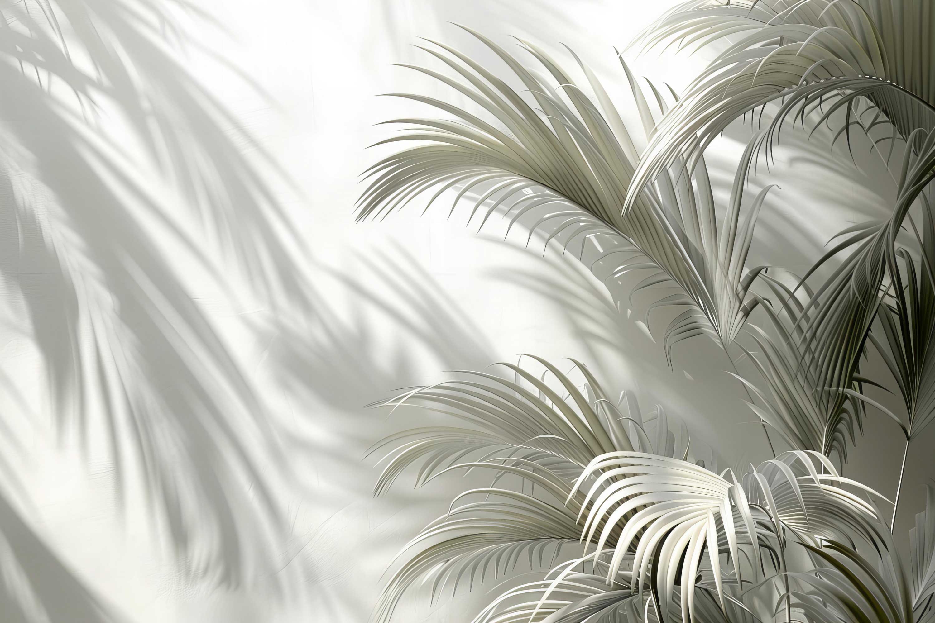 Minimalist White Palm Leaf Shadow Wallpaper for Living Room – view 2