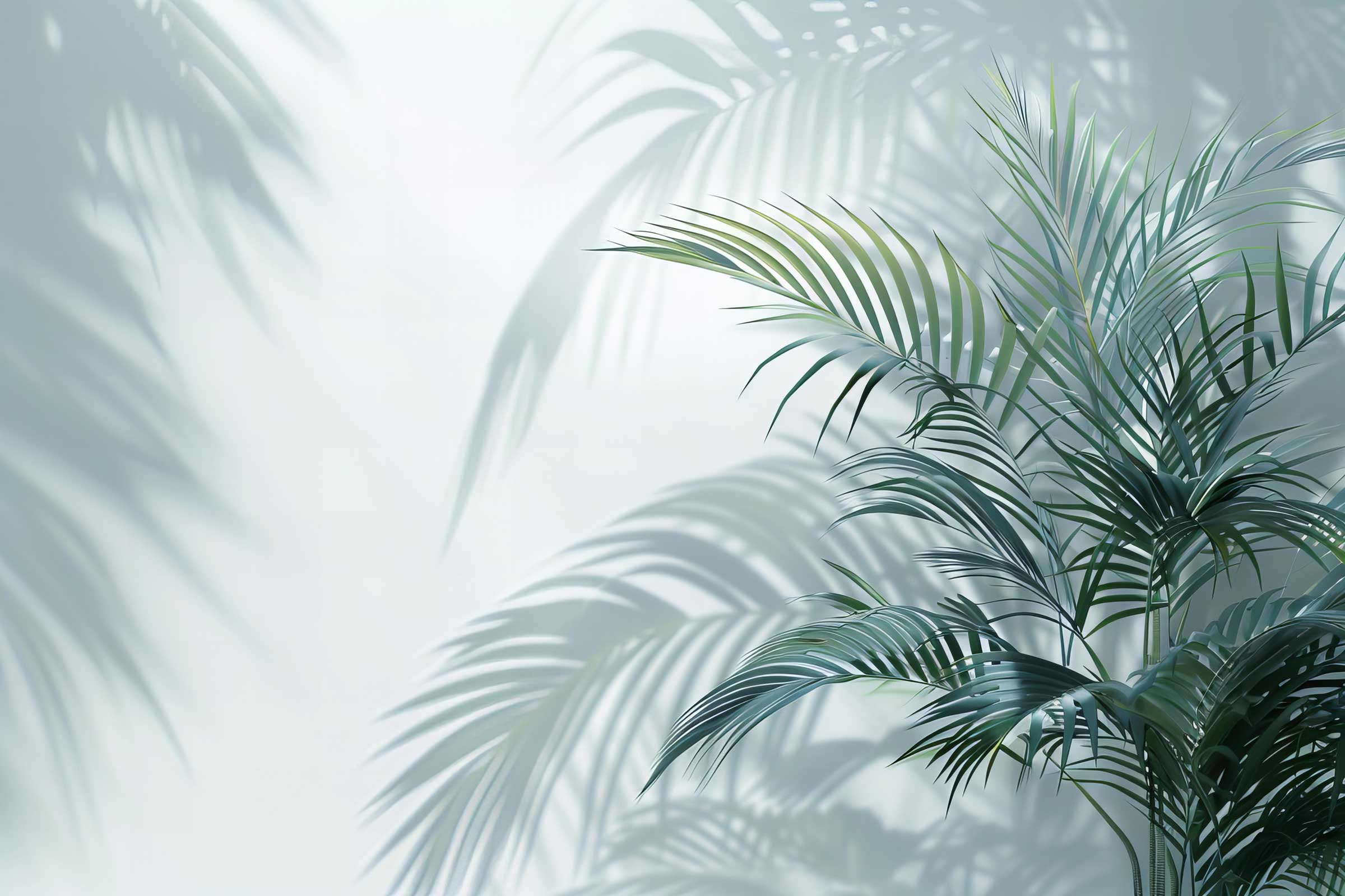 Soft Mist Tropical Palm Foliage & Shadow Wallpaper Mural — image 2 of 2