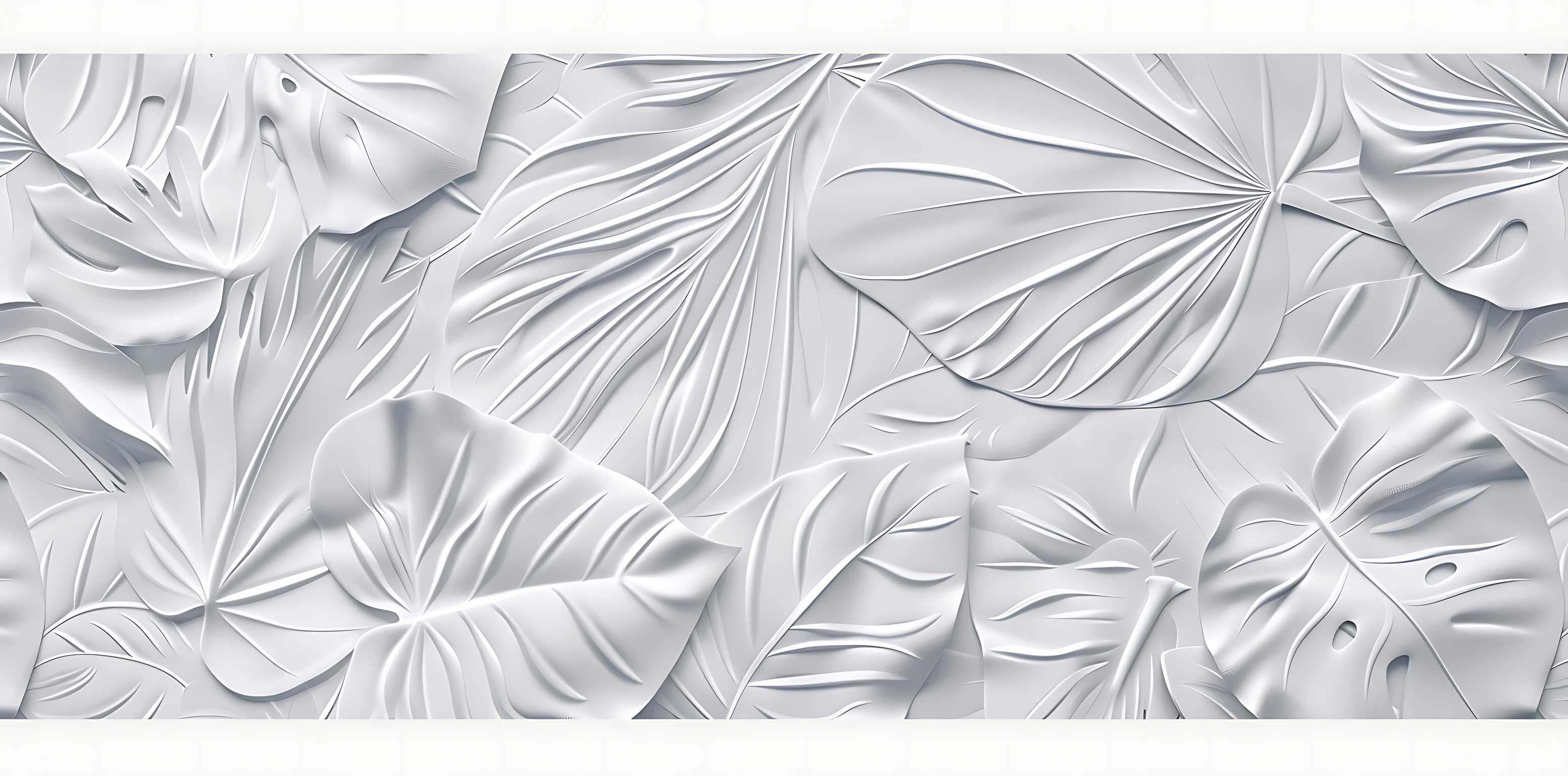 3D White Plaster Embossed Tropical Leaf Wallpaper Mural — image 2 of 2