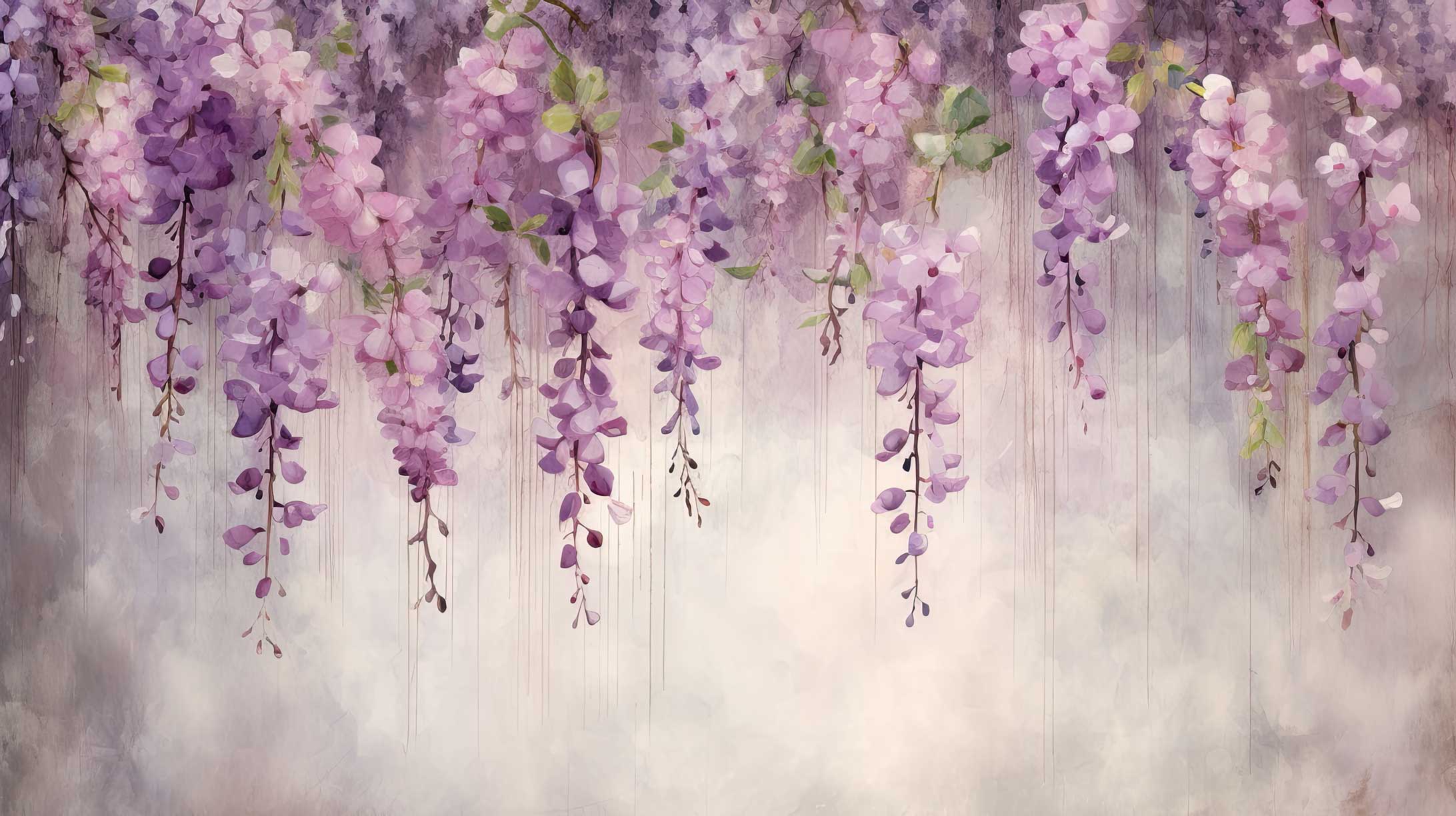 Hanging Purple Wisteria Floral Watercolour Wallpaper Mural — image 2 of 2