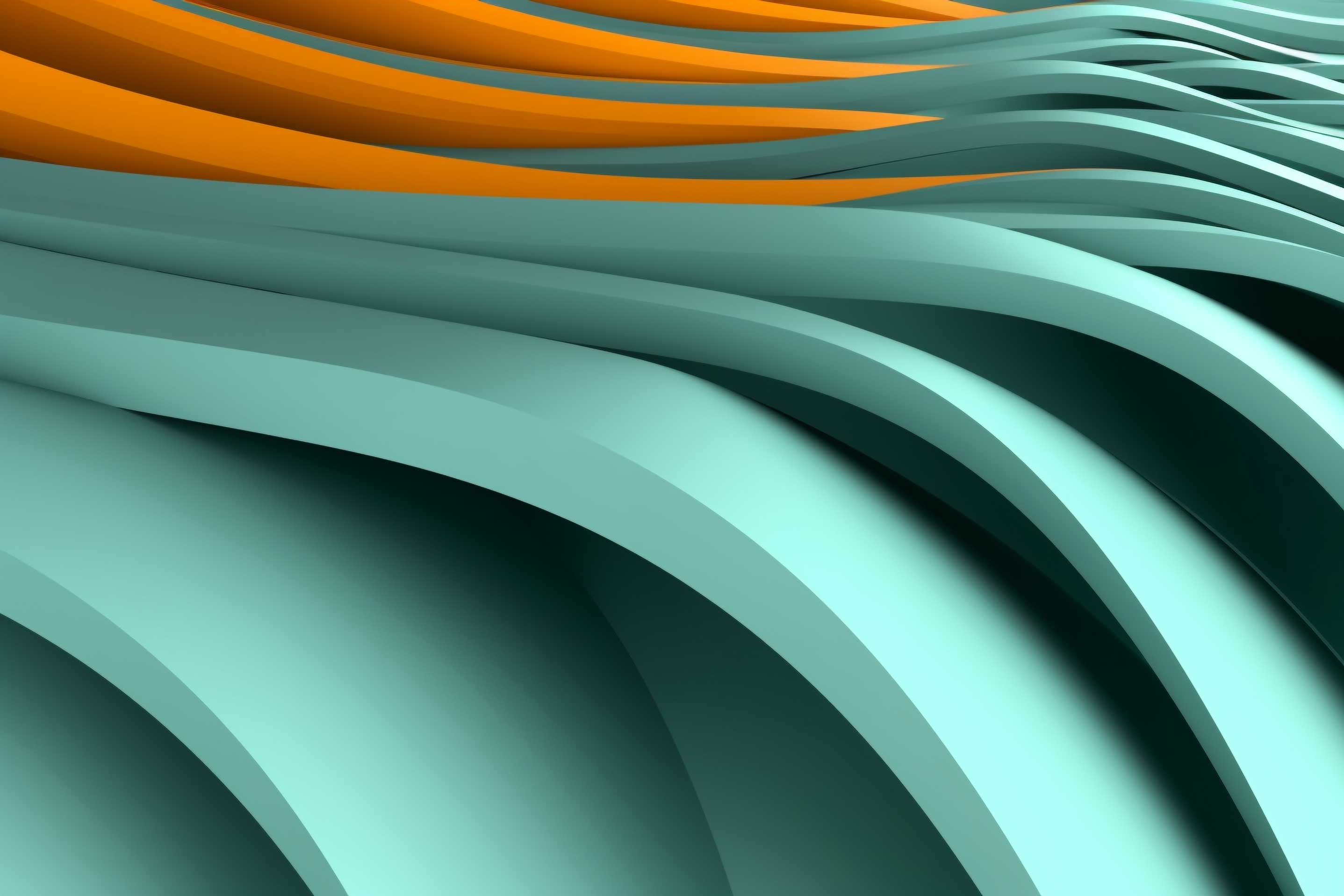 3D Parametric Wave Flow Teal & Orange Abstract Wallpaper — image 2 of 2