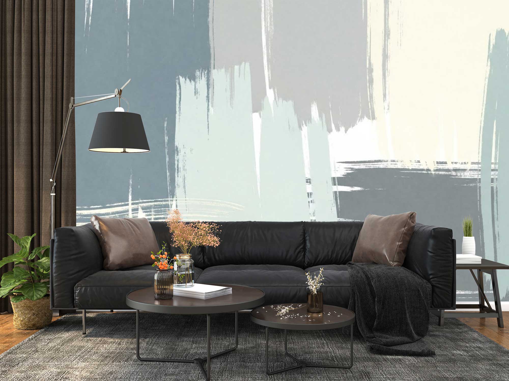 Minimalist Sage & Slate Paint Brushstroke Wallpaper Mural