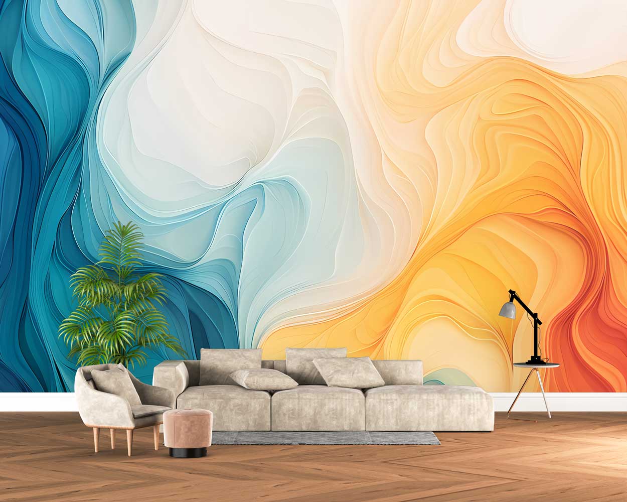 Sunset Ocean 3D Wave Layered Abstract Wallpaper Mural