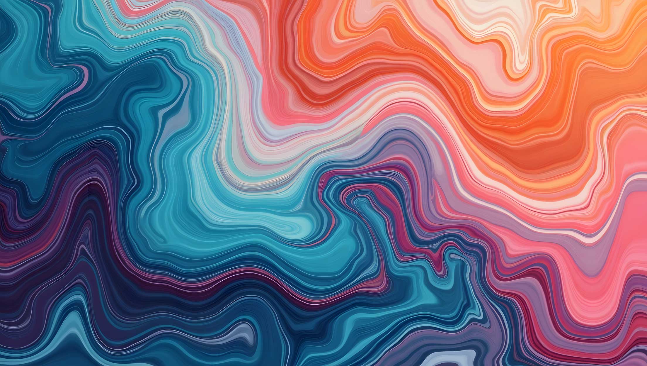 Teal and Coral Marble Swirl Abstract Wallpaper for Living Room – view 2