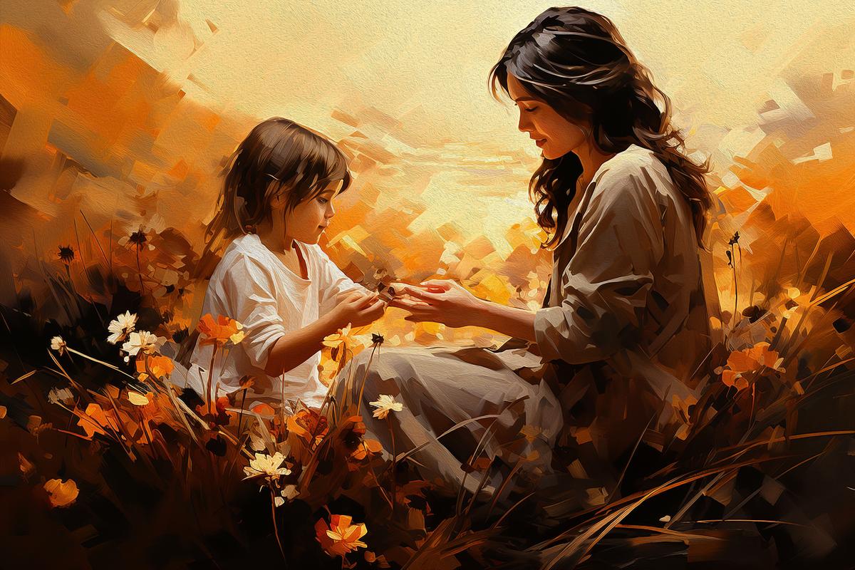 Starry Night Mother and Baby Canvas Prints - Premium Mother & Baby Canvas Print - Close-up View - Canvas Groove India