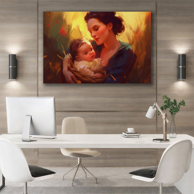 Boho Style Mother and Baby Canvas - Displayed in Office or Study Room - Office Wall Decor India - Canvas Groove India