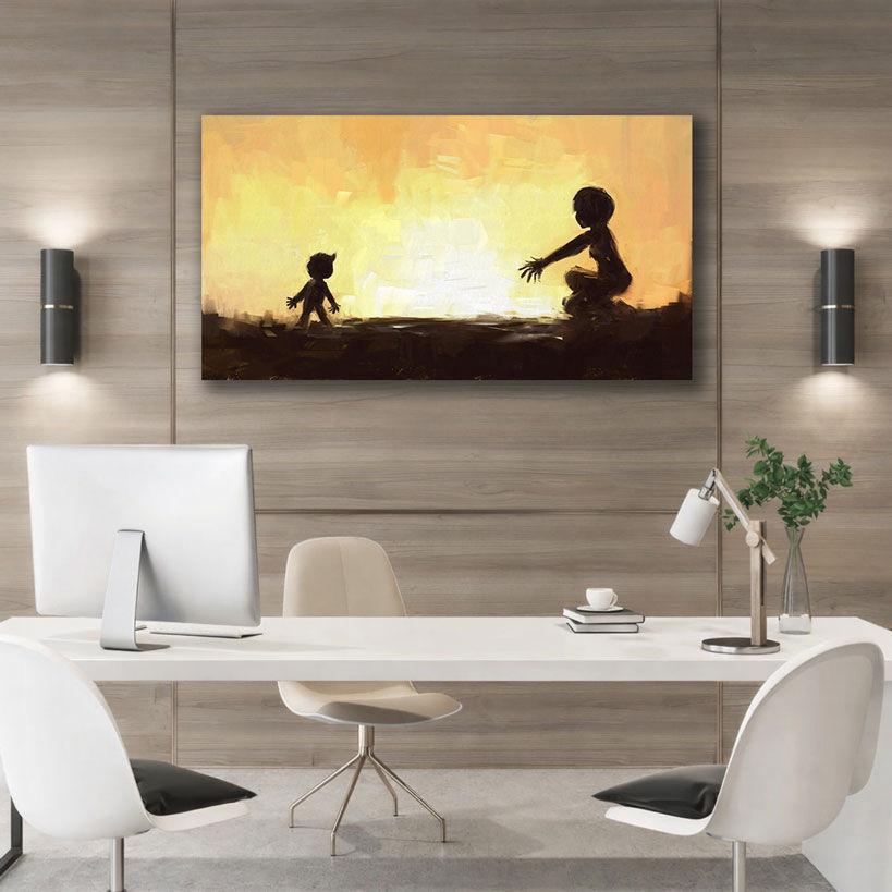 Boho Style Mother and Baby Wall Canvas - Displayed in Modern Bedroom - Bedroom Wall Decor India - Canvas Groove India