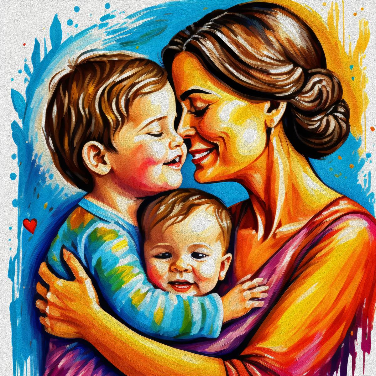 Classic Mother and Child Framed Canvas - Displayed in Meditation or Yoga Room - Canvas Groove India