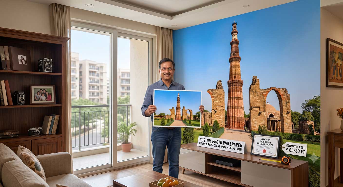 custom photo wallpaper printed for accent wall Delhi home