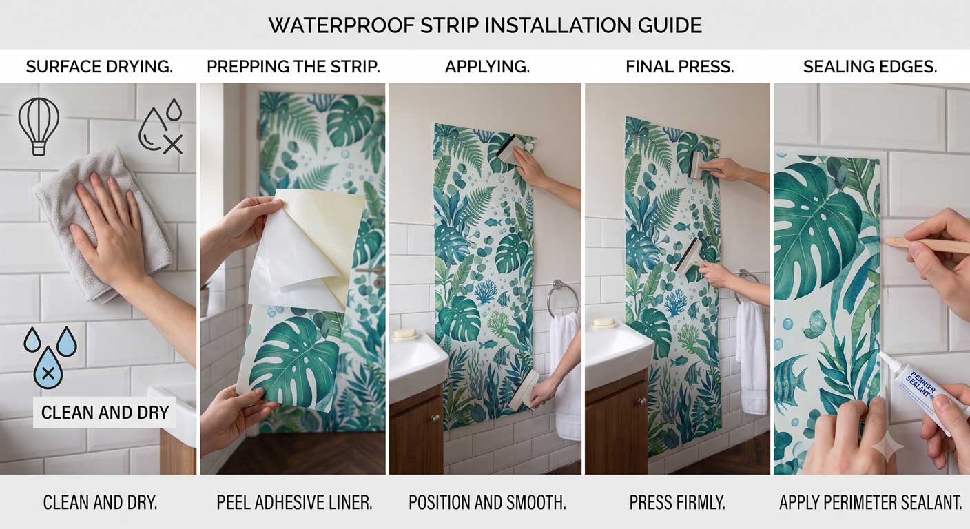 how to install waterproof bathroom door sticker step by step'
