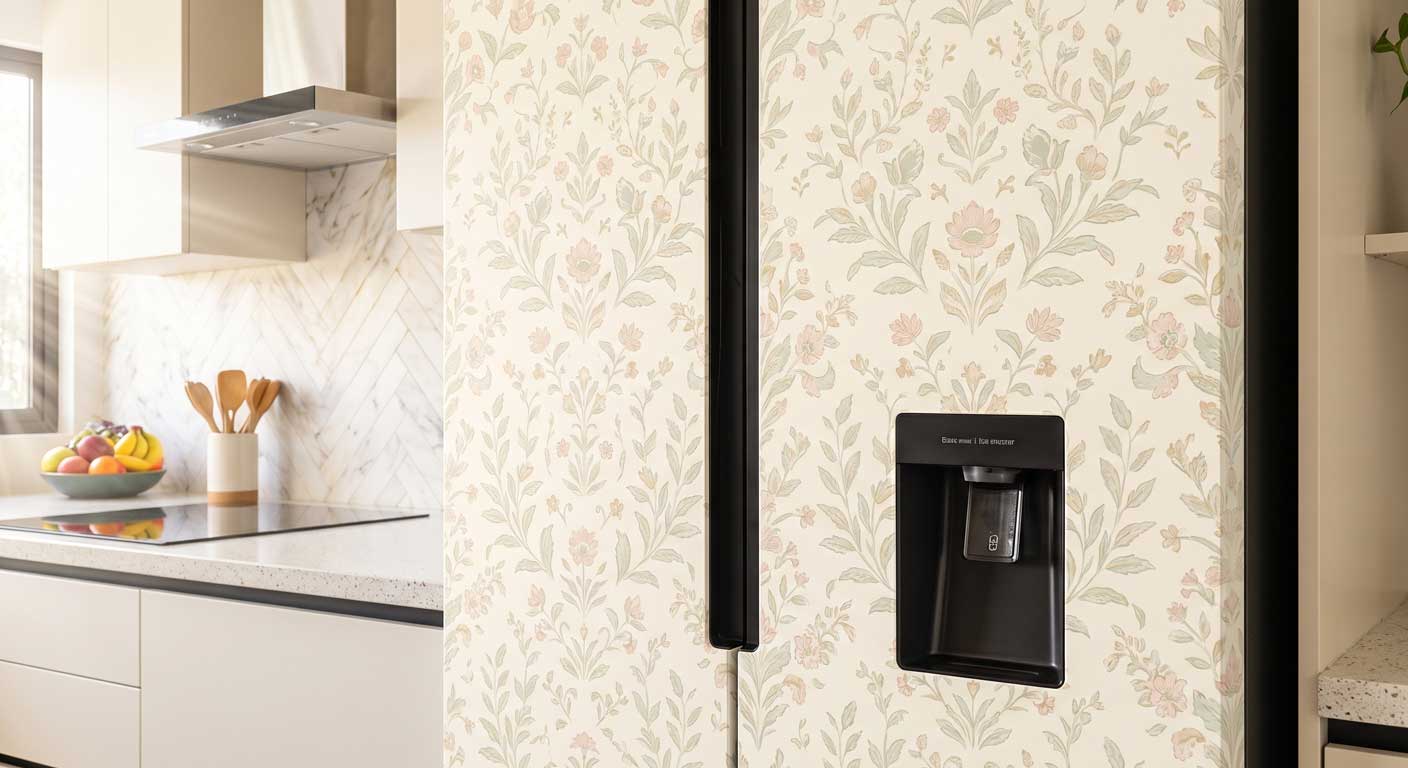 Vastu friendly light color fridge wallpaper design