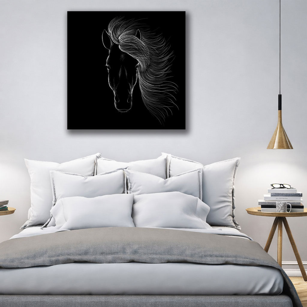 Majestic Horse Canvas Wall Art for Home and Office - Displayed in Contemporary Living Room - Canvas Groove India