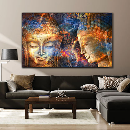 Cosmic Buddha Canvas Print - Displayed in Contemporary Living Room - Living Room Wall Decor India - Canvas Groove India