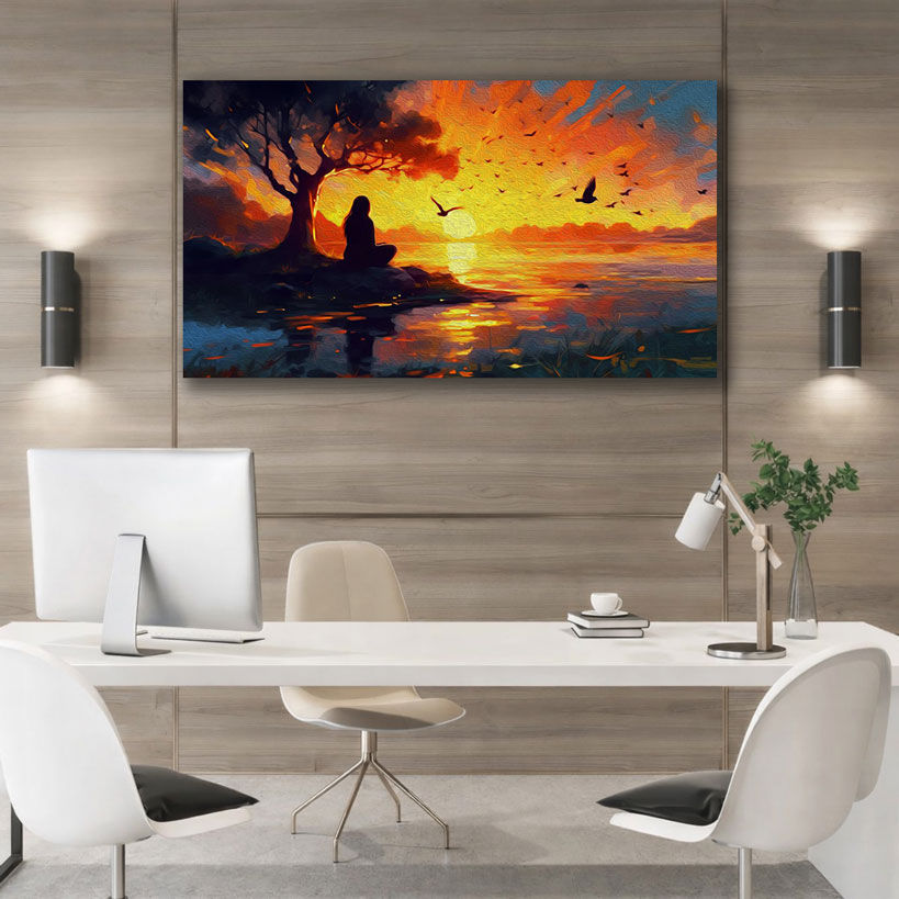Autumn Romance Boat Ride Canvas Print - Displayed in Office or Study Room - Office Wall Decor India - Canvas Groove India