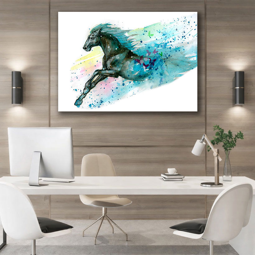 Painted Sunset Horse Big Canvas Art - Displayed in Office or Study Room - Office Wall Decor India - Canvas Groove India