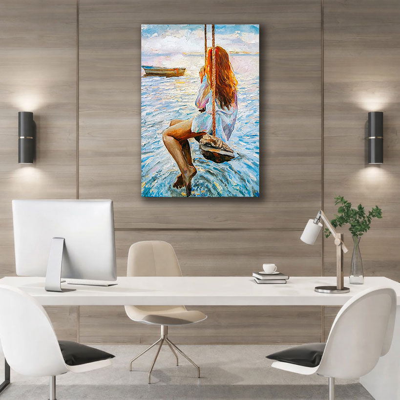 Blue and Gold Abstract Waves Canvas – view 4