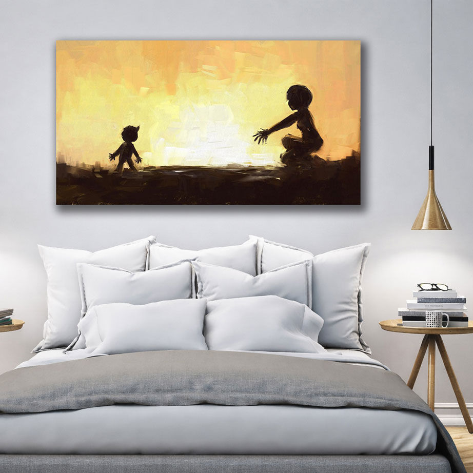 Boho Style Mother and Baby Wall Canvas - Displayed in Modern Bedroom - Bedroom Wall Decor India - Canvas Groove India