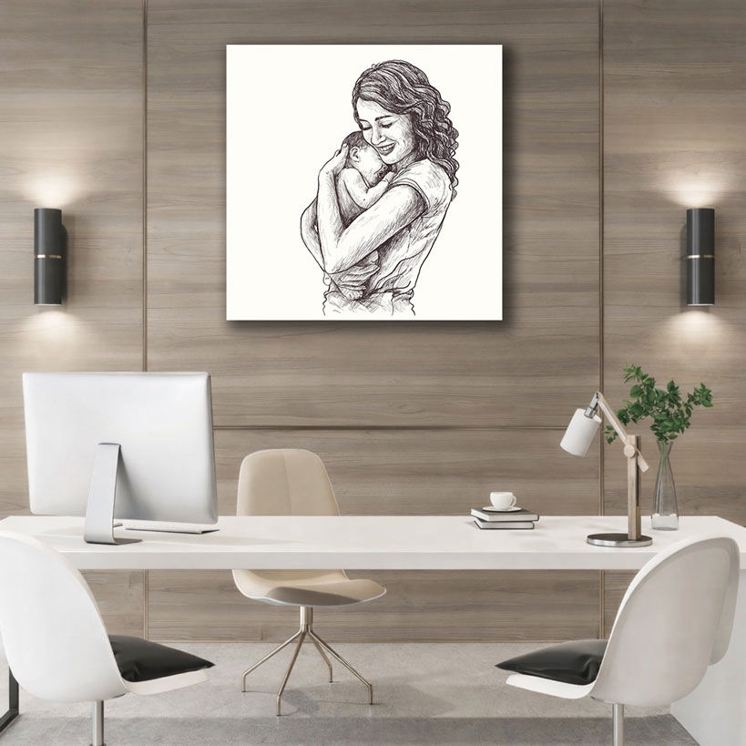 Silhouette Mother and Baby Wall Art - Displayed in Meditation or Yoga Room - Canvas Groove India